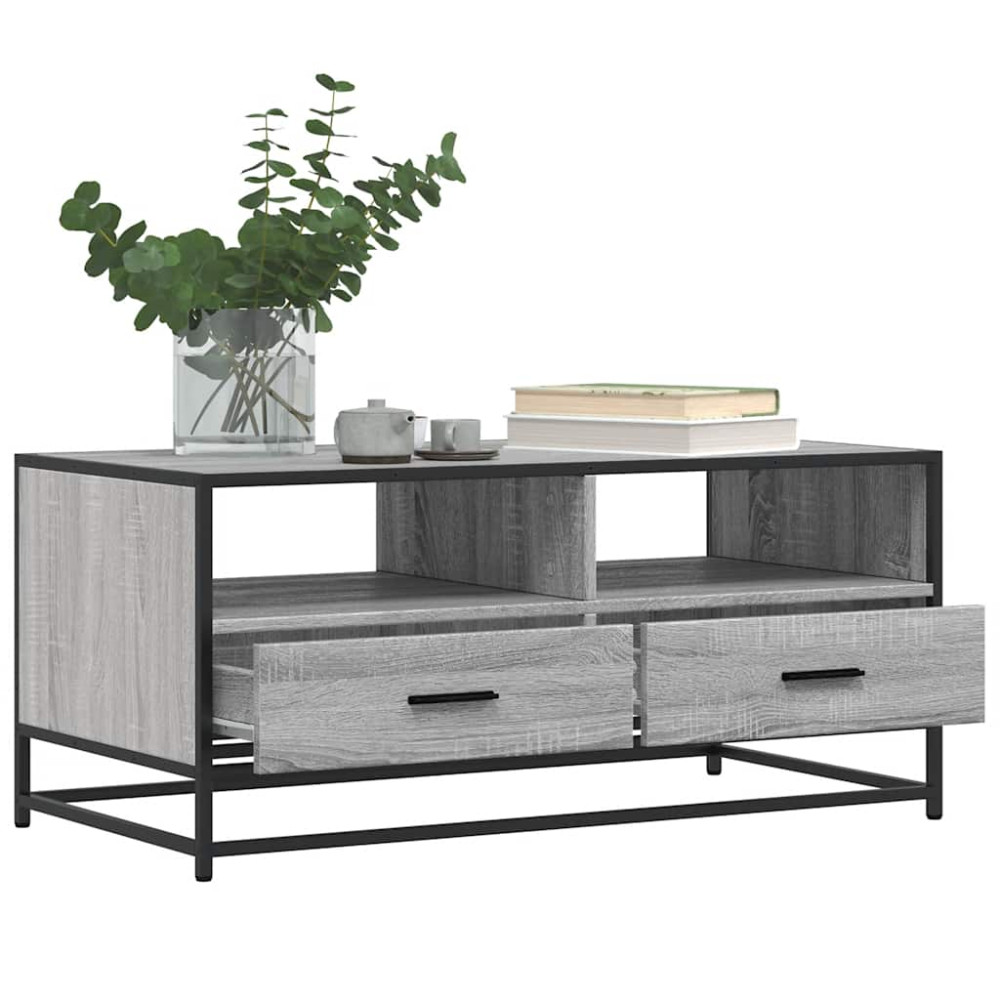 Produktbild för Soffbord grå sonoma 100x50x45 cm konstruerat trä och metall