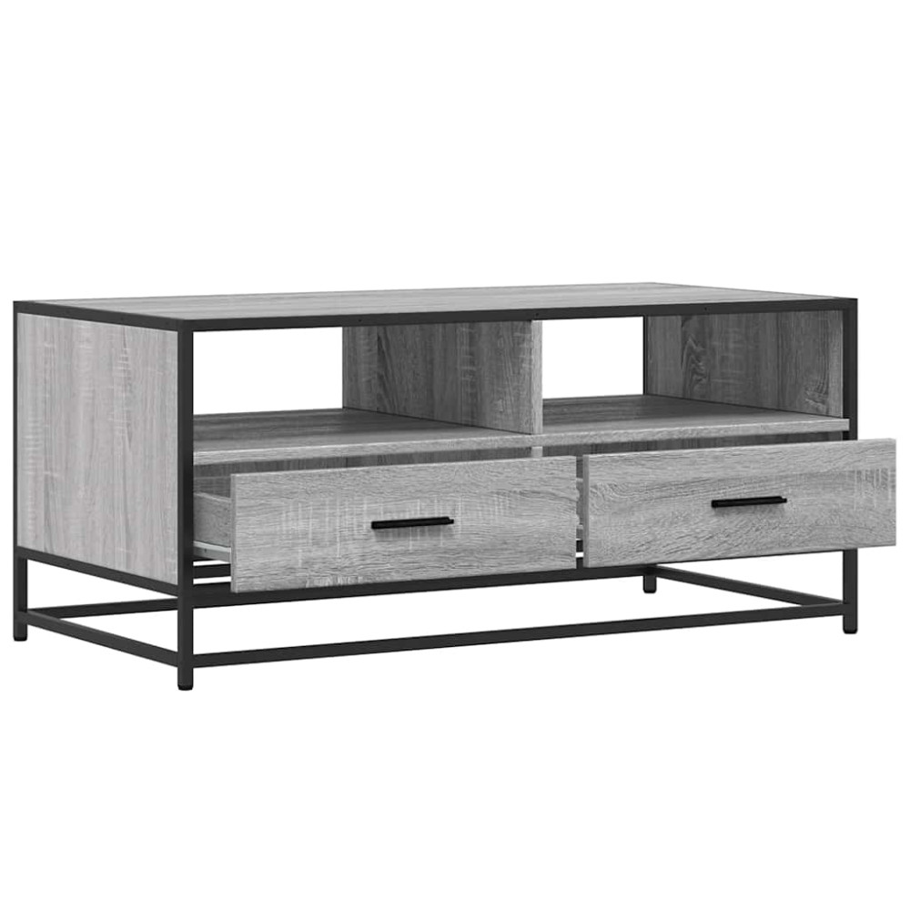 Produktbild för Soffbord grå sonoma 100x50x45 cm konstruerat trä och metall