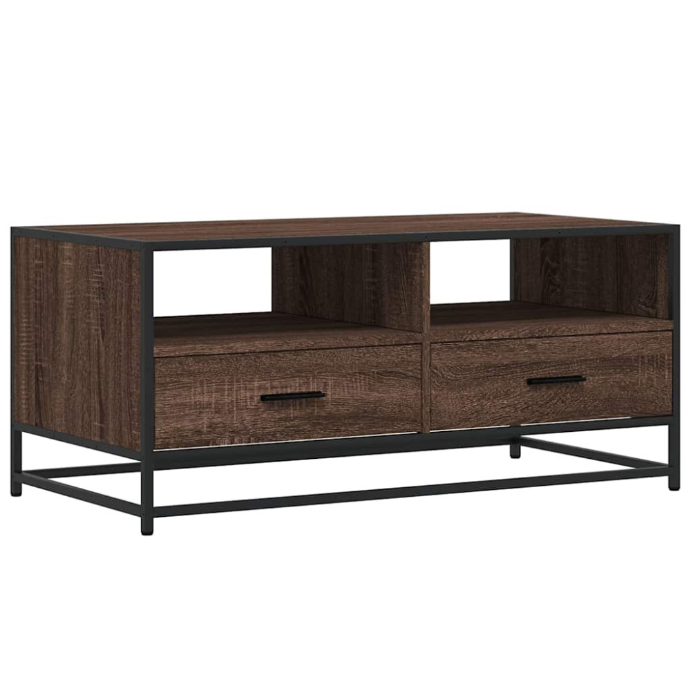 Produktbild för Soffbord brun ek 100x50x45 cm konstruerat trä och metall