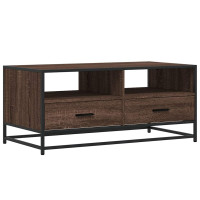 Produktbild för Soffbord brun ek 100x50x45 cm konstruerat trä och metall