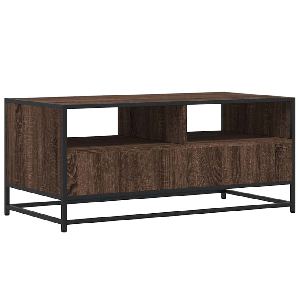 Produktbild för Soffbord brun ek 100x50x45 cm konstruerat trä och metall