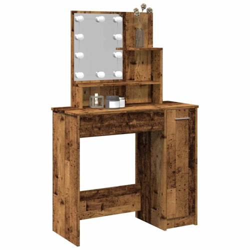 vidaXL Sminkbord med LED åldrat trä 86,5x35x136 cm - Nattduksbord