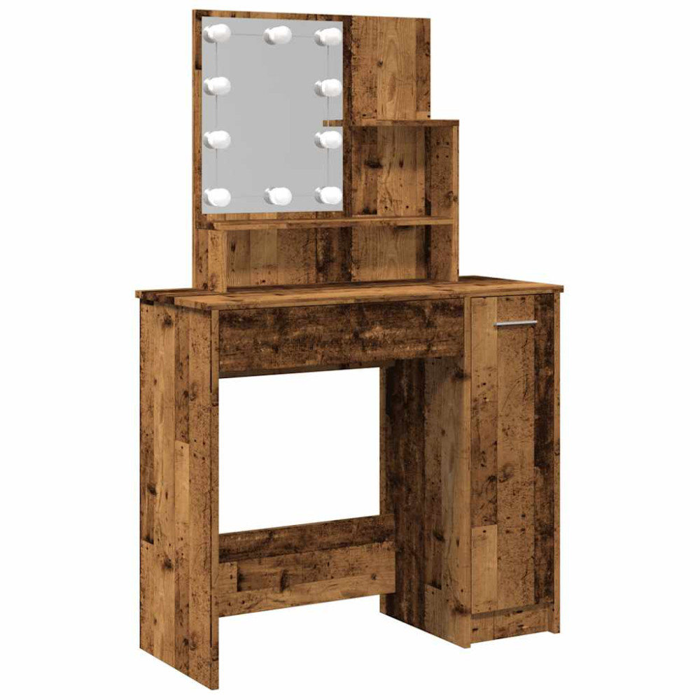 Produktbild för Sminkbord med LED åldrat trä 86,5x35x136 cm