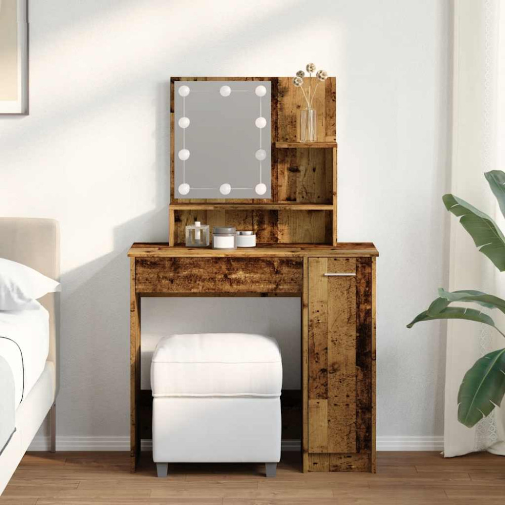 Produktbild för Sminkbord med LED åldrat trä 86,5x35x136 cm