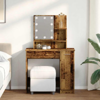 Produktbild för Sminkbord med LED åldrat trä 86,5x35x136 cm