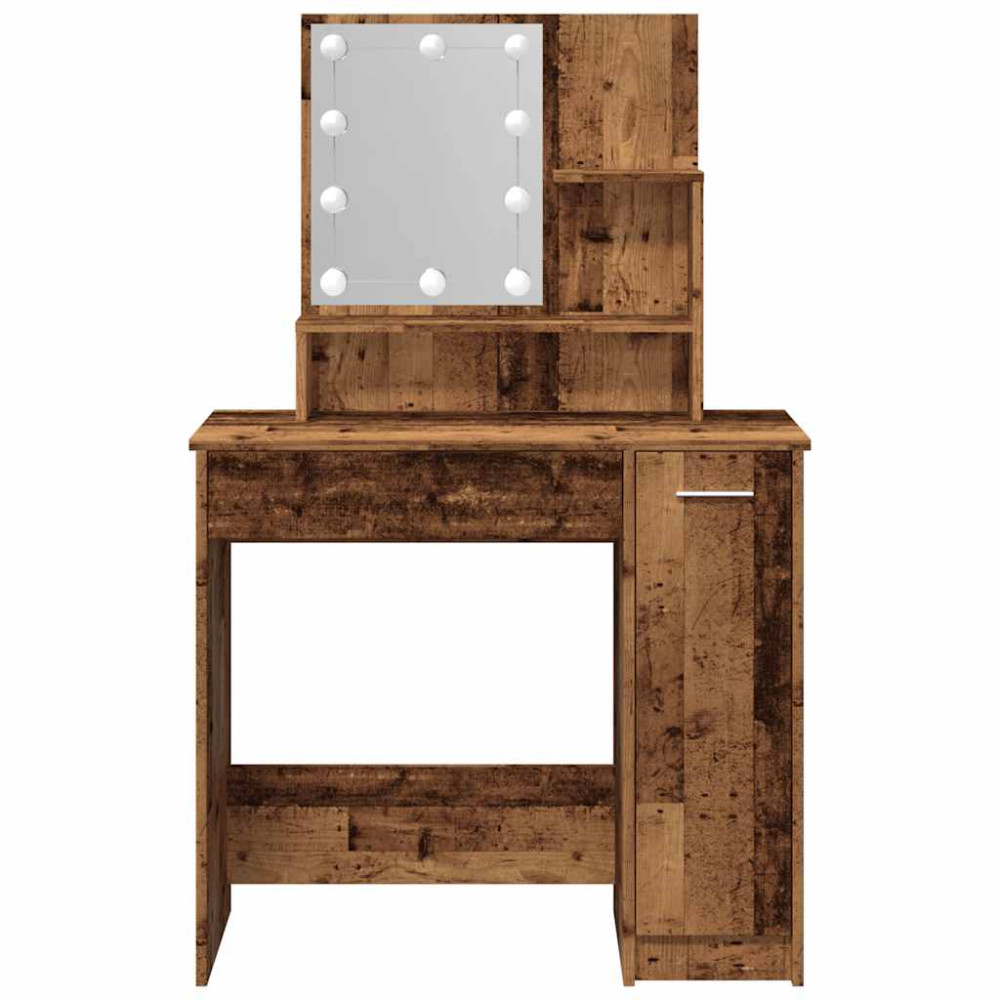 Produktbild för Sminkbord med LED åldrat trä 86,5x35x136 cm