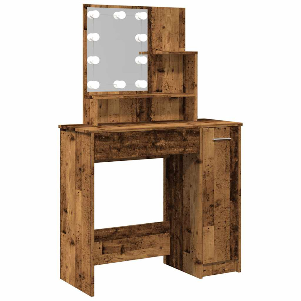 Produktbild för Sminkbord med LED åldrat trä 86,5x35x136 cm