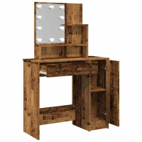 Produktbild för Sminkbord med LED åldrat trä 86,5x35x136 cm