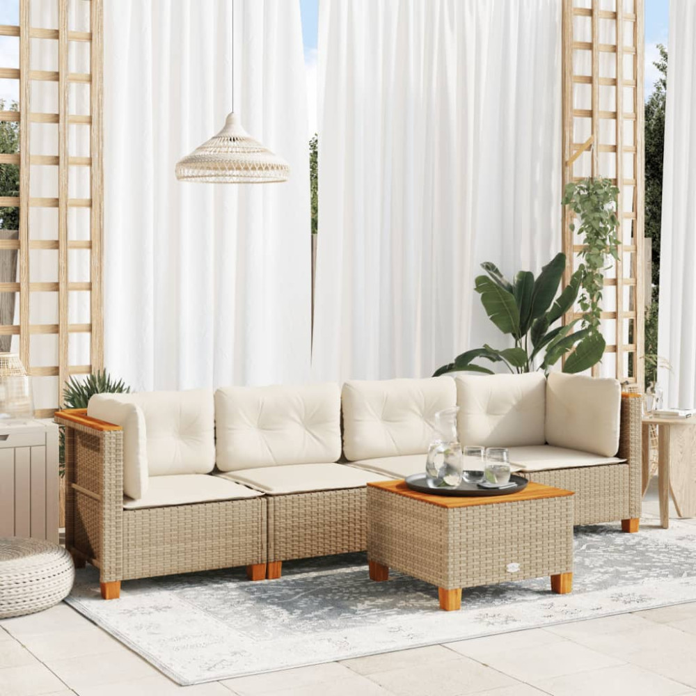 Produktbild för Soffgrupp för trädgården med dynor 5 delar beige konstrotting