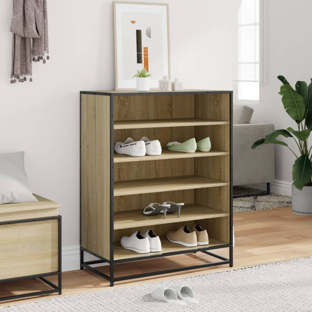 Produktbild för Skoskåp sonoma-ek 75x38x97,5 cm konstruerat trä och metall