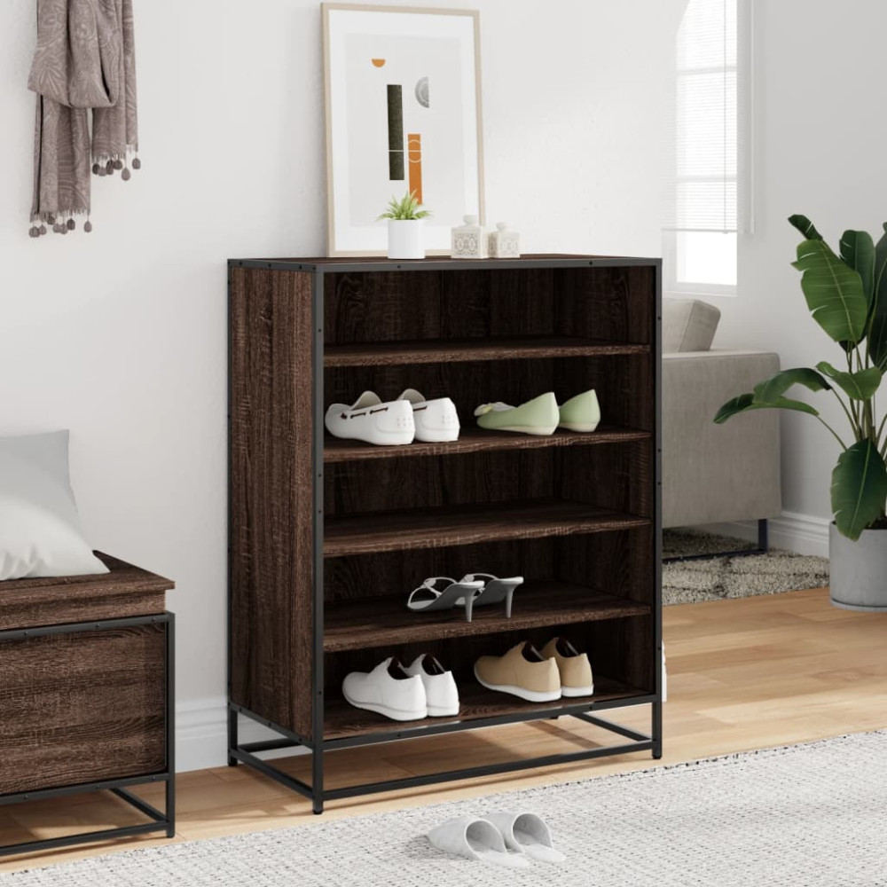 Produktbild för Skoskåp brun ek 75x38x97,5 cm konstruerat trä och metall