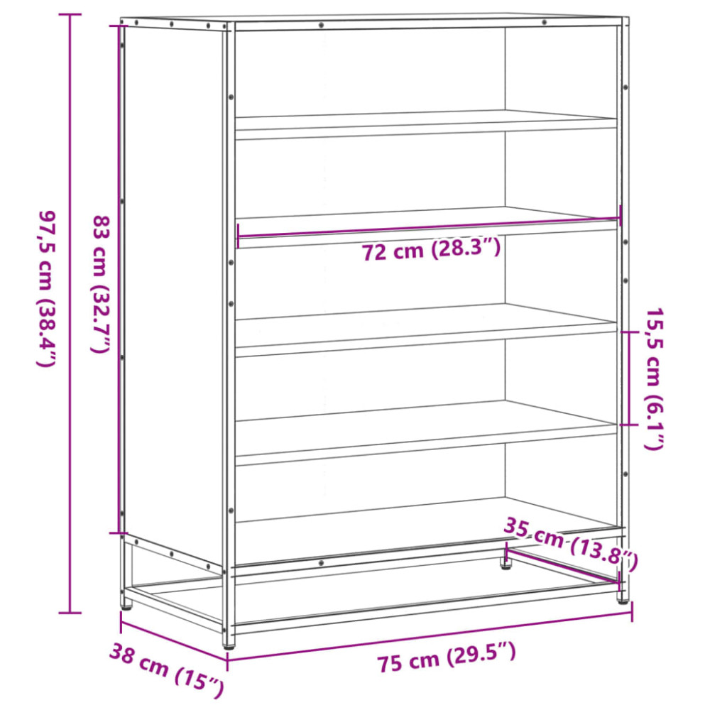 Produktbild för Skoskåp brun ek 75x38x97,5 cm konstruerat trä och metall