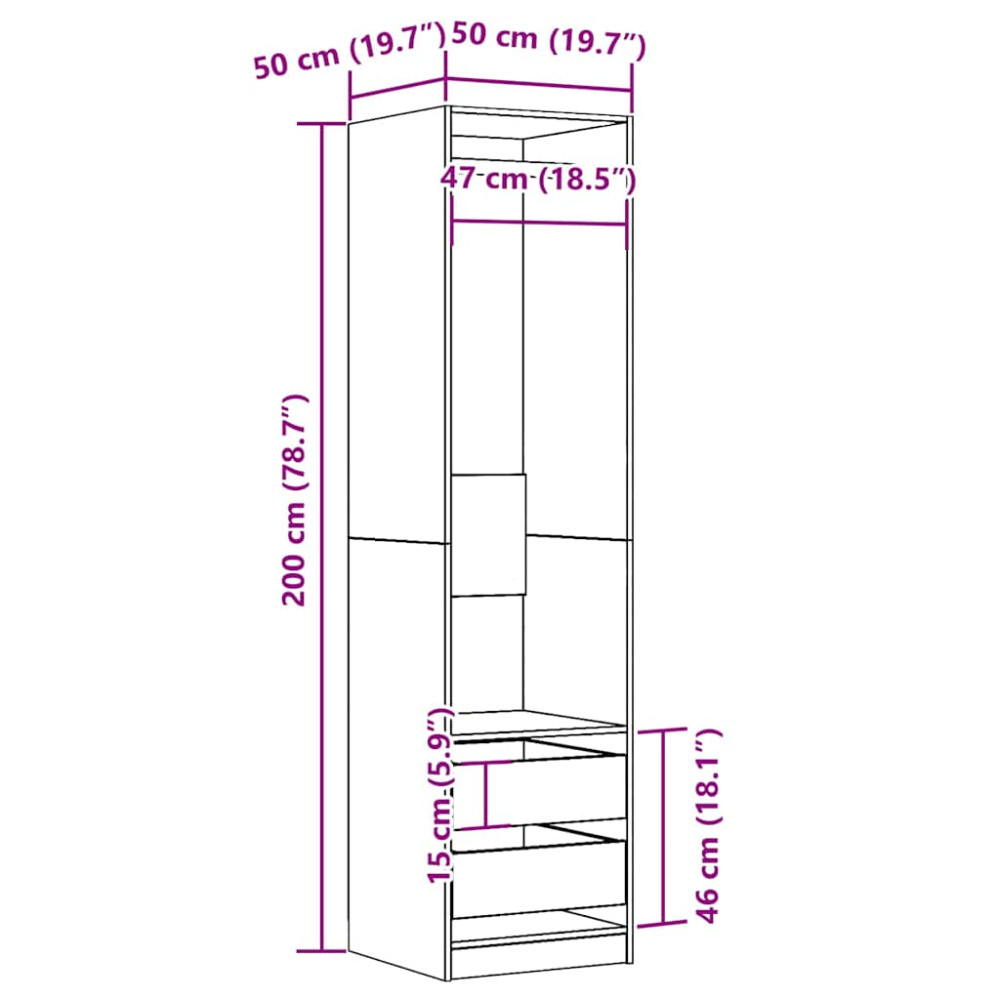 Produktbild för Garderob ek 50x50x200 cm konstruerat trä