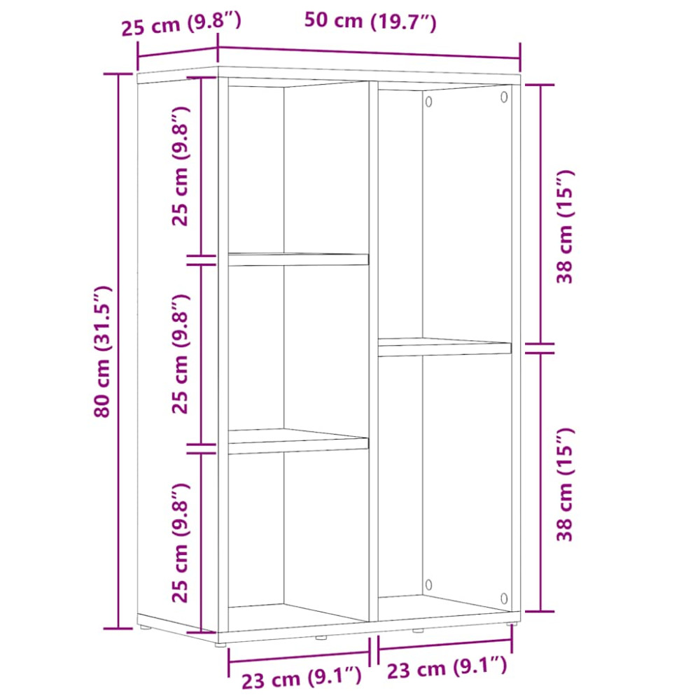 Produktbild för Bokhylla åldrat trä 50x25x80 cm konstruerat trä