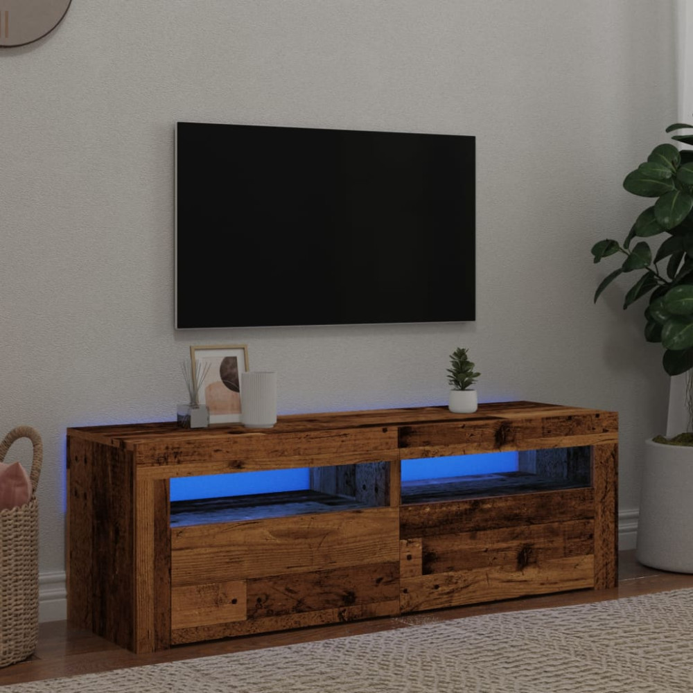 Produktbild för TV-bänk med LED-lampor åldrat trä 120x35x40 cm konstruerat trä