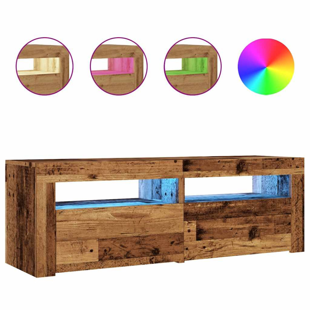 Produktbild för TV-bänk med LED-lampor åldrat trä 120x35x40 cm konstruerat trä