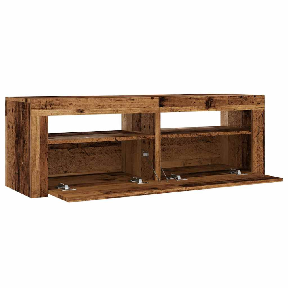 Produktbild för TV-bänk med LED-lampor åldrat trä 120x35x40 cm konstruerat trä