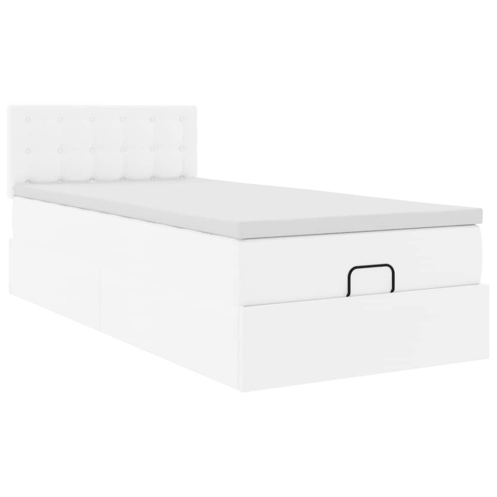 Produktbild för Ottoman säng med madrass vit 100x200 cm konstläder