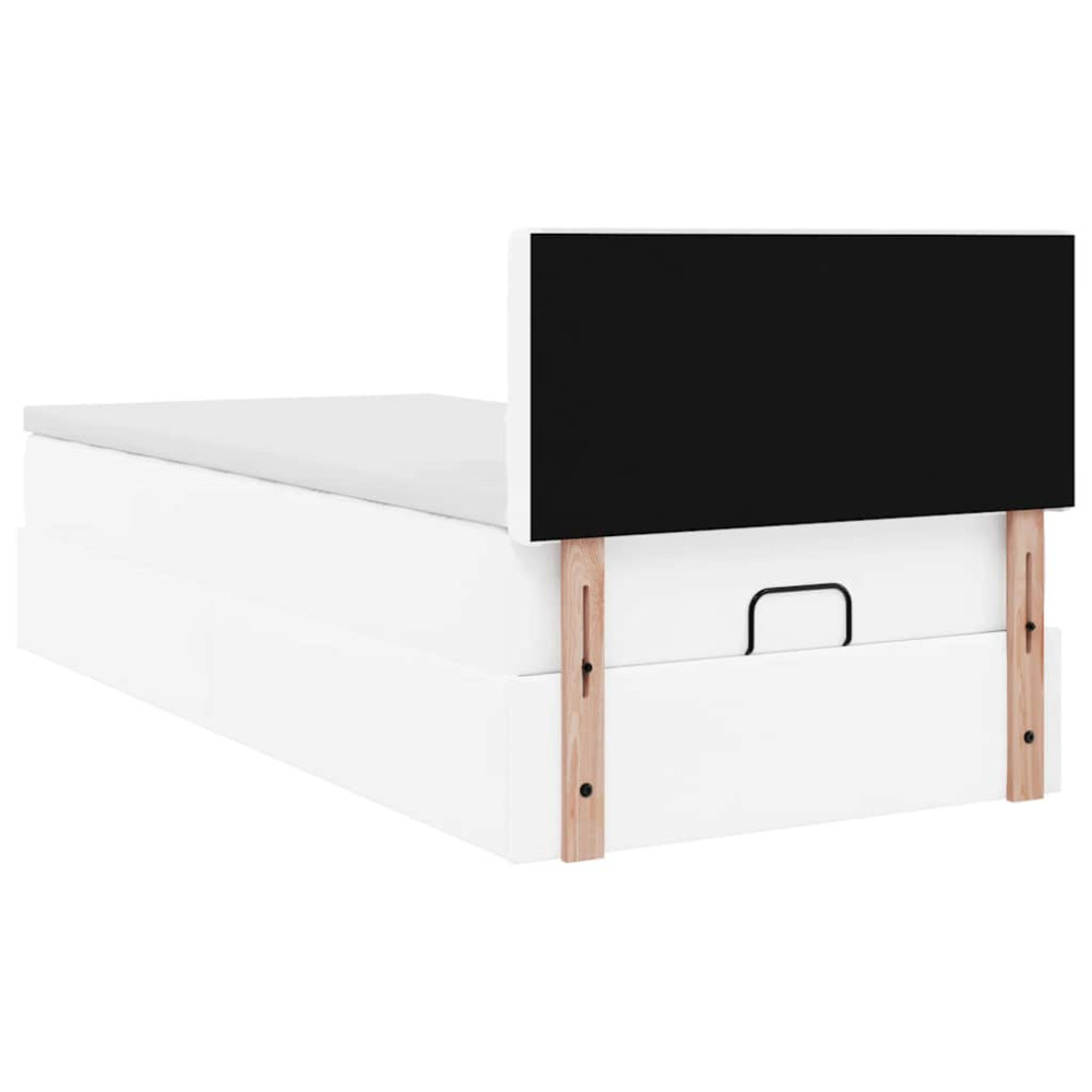 Produktbild för Ottoman säng med madrass vit 100x200 cm konstläder