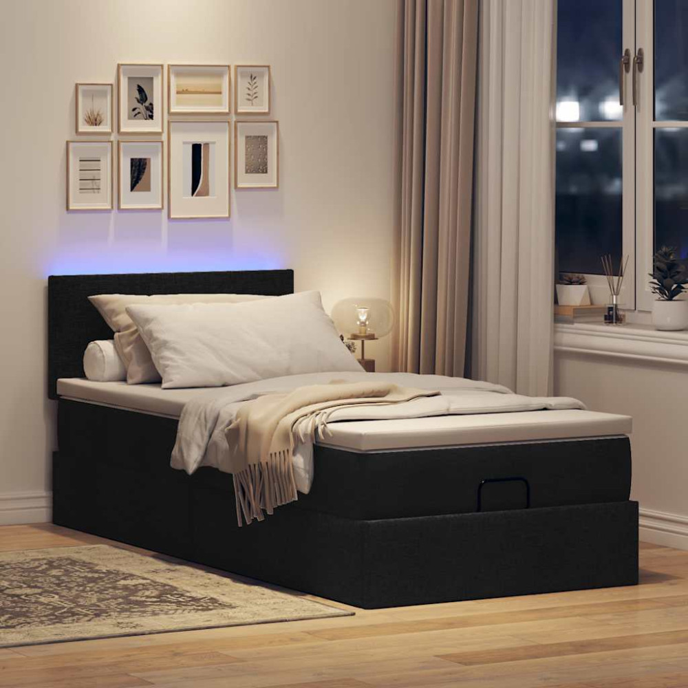 Produktbild för Ottoman säng med madrass svart 100x200 cm tyg