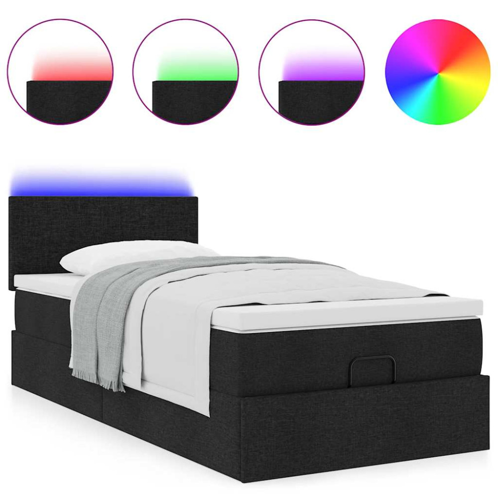 Produktbild för Ottoman säng med madrass svart 100x200 cm tyg