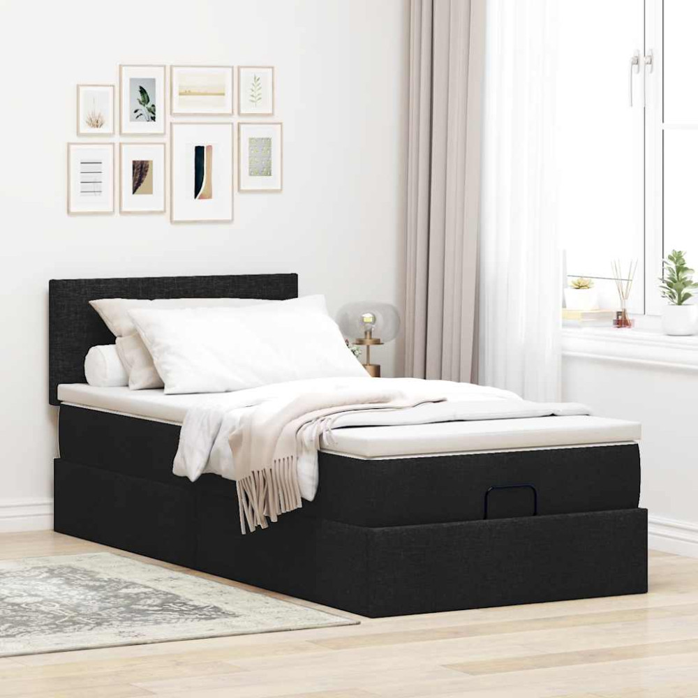 Produktbild för Ottoman säng med madrass svart 100x200 cm tyg