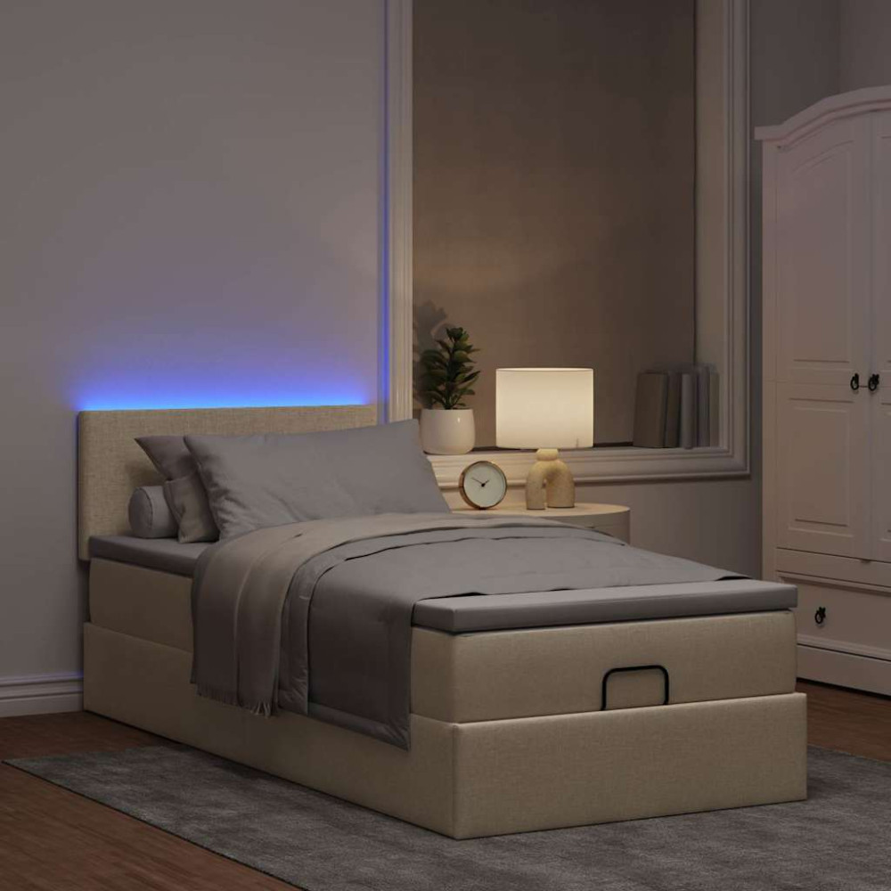 Produktbild för Ottoman säng med madrass gräddvit 100x200 cm tyg