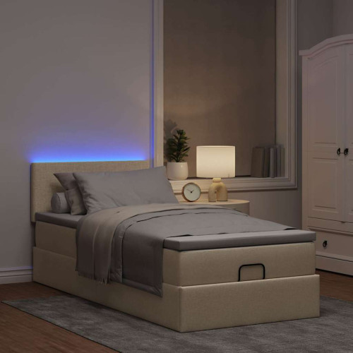 vidaXL Ottoman säng med madrass gräddvit 100x200 cm tyg