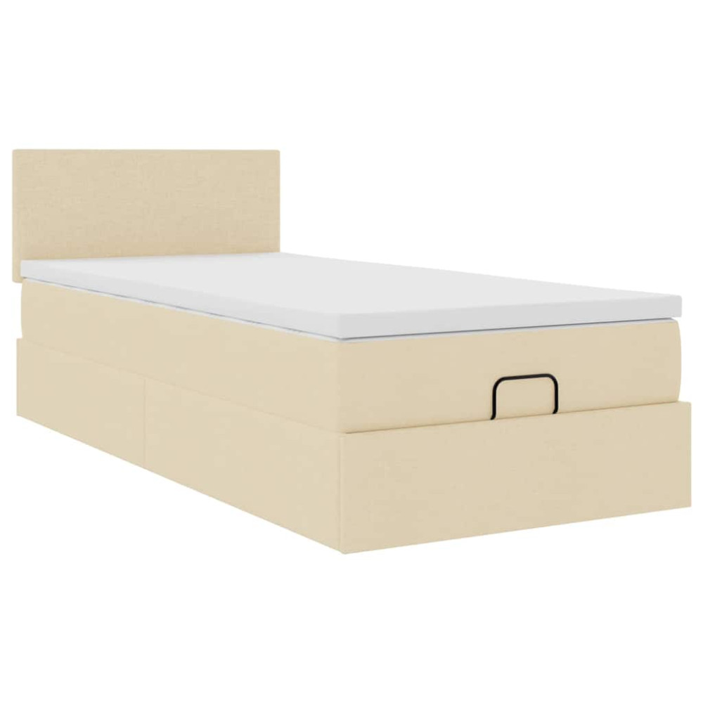 Produktbild för Ottoman säng med madrass gräddvit 100x200 cm tyg
