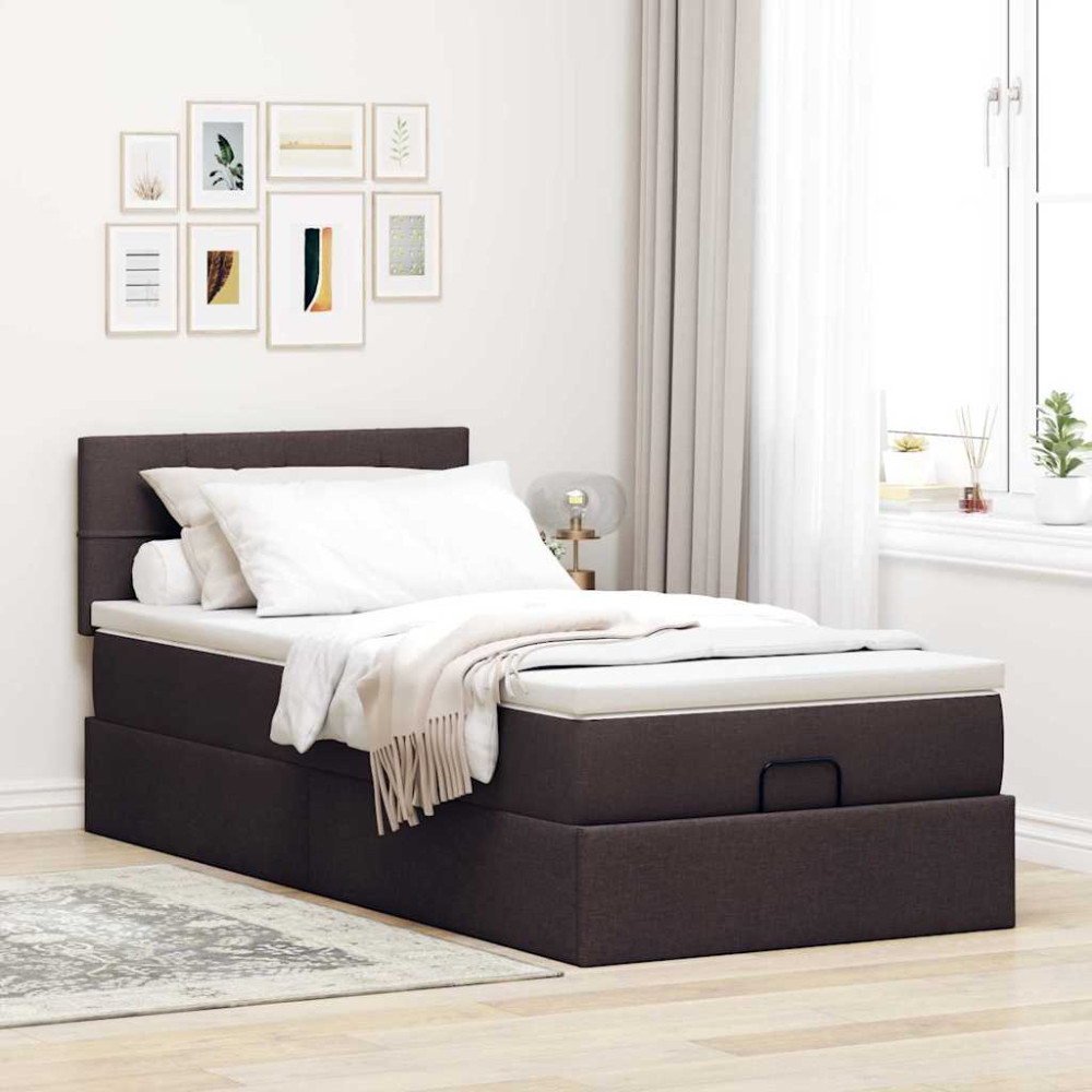 Produktbild för Ottoman sängram med madrass mörkbrun 80x200 cm tyg