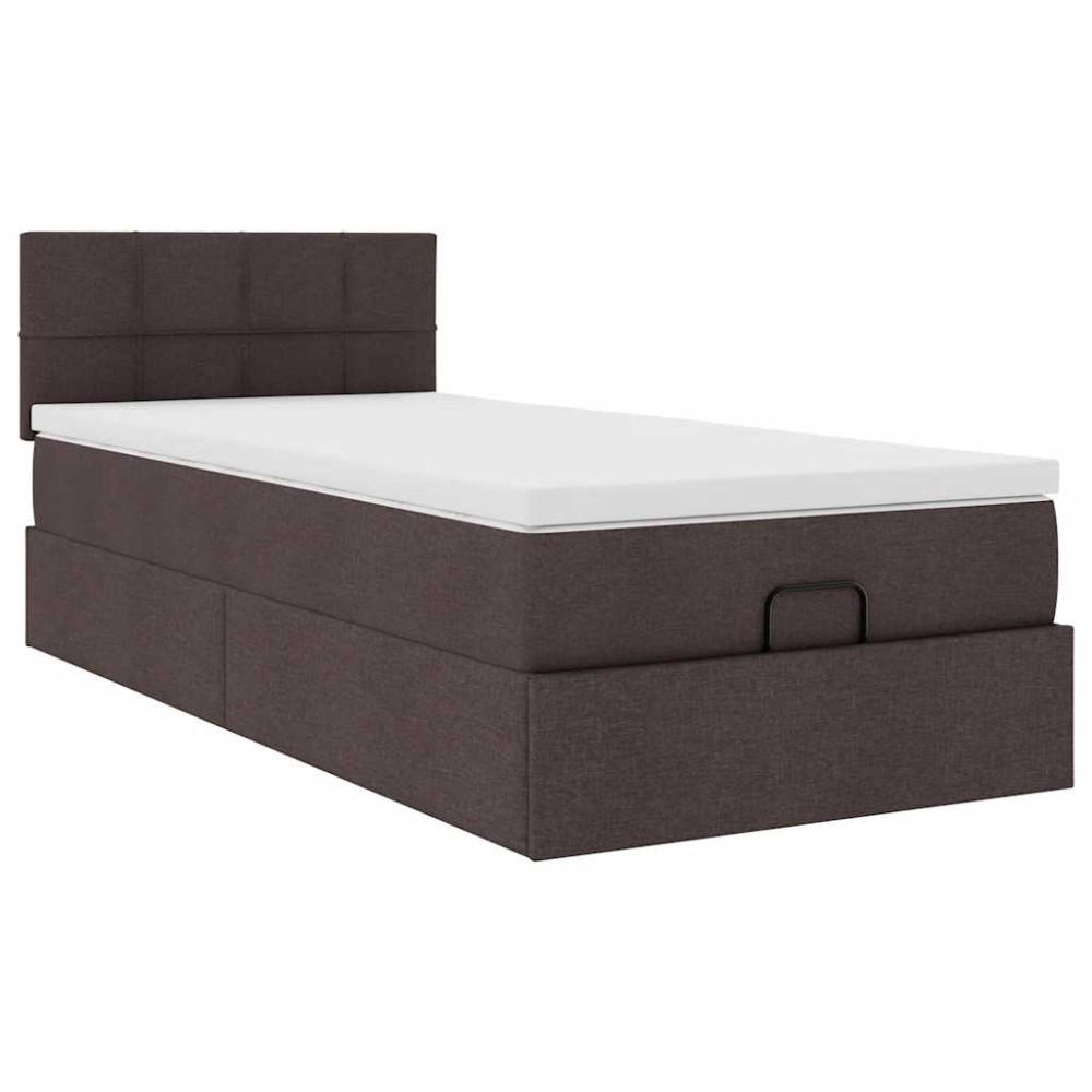 Produktbild för Ottoman sängram med madrass mörkbrun 80x200 cm tyg
