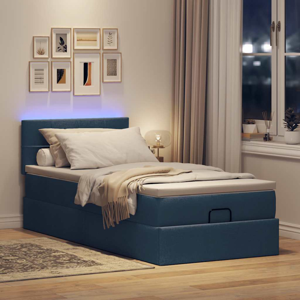 Produktbild för Ottoman sängram med madrass blå 90x190 cm tyg