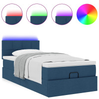 Produktbild för Ottoman sängram med madrass blå 90x190 cm tyg