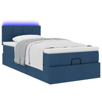 Produktbild för Ottoman sängram med madrass blå 90x190 cm tyg
