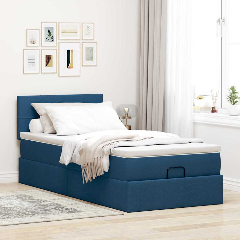 Produktbild för Ottoman sängram med madrass blå 90x190 cm tyg