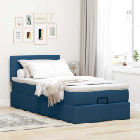 Produktbild för Ottoman sängram med madrass blå 90x190 cm tyg