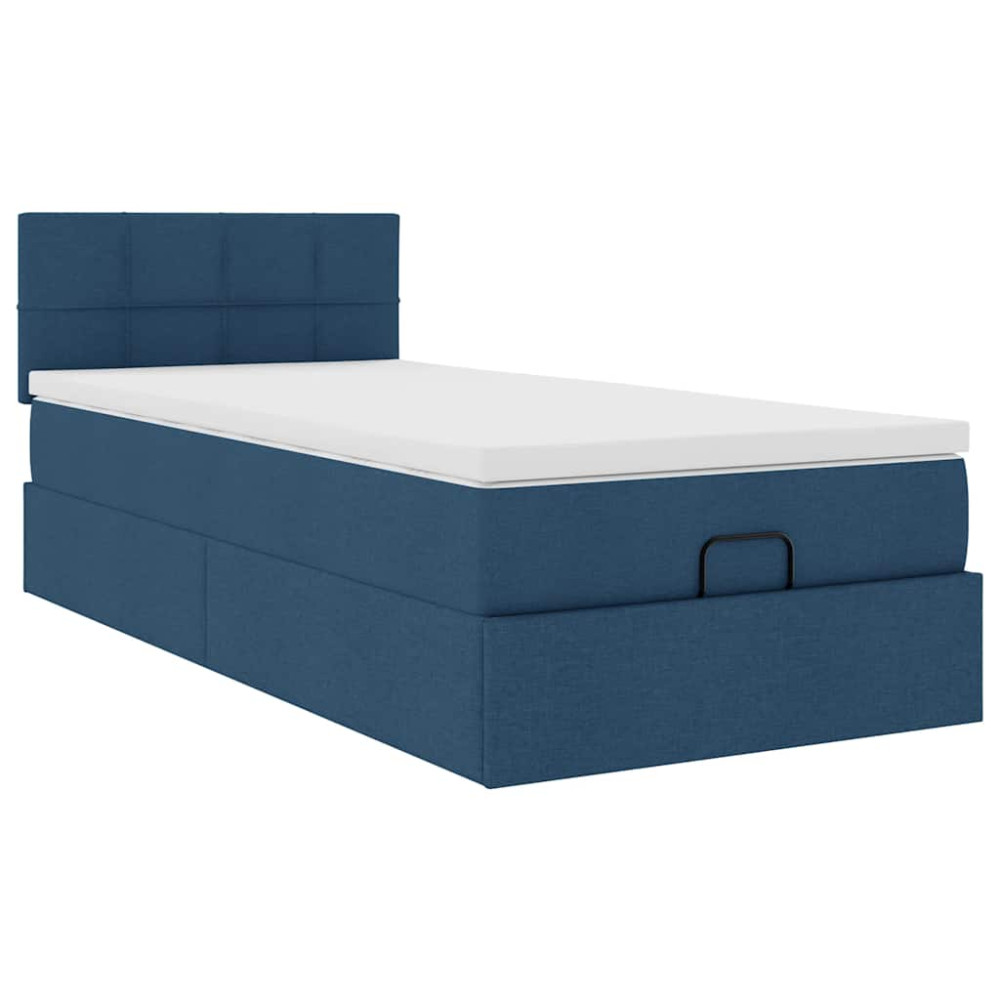 Produktbild för Ottoman sängram med madrass blå 90x190 cm tyg