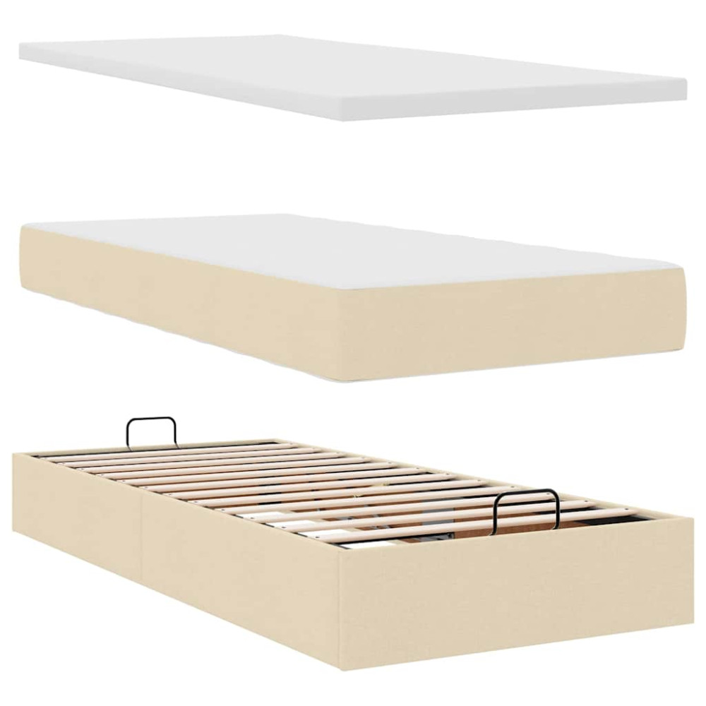 Produktbild för Ottoman säng med madrass gräddvit 100x200 cm tyg