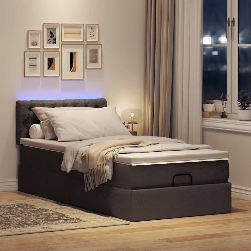 Produktbild för Ottoman sängram med madrass mörkbrun 80x200 cm tyg
