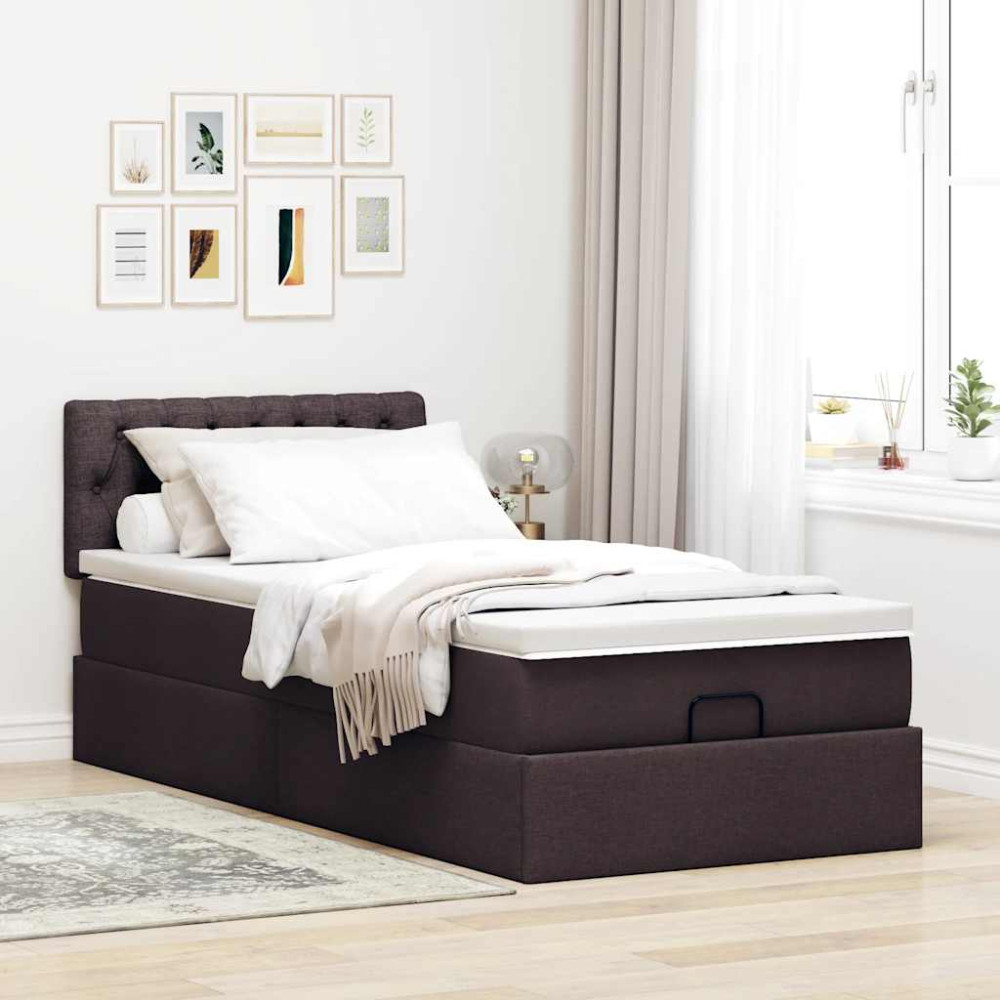 Produktbild för Ottoman sängram med madrass mörkbrun 80x200 cm tyg