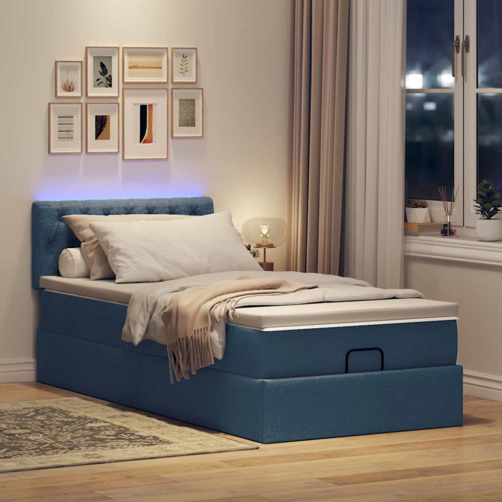 Produktbild för Ottoman sängram med madrass blå 90x190 cm tyg