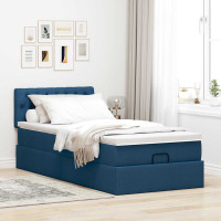 Produktbild för Ottoman sängram med madrass blå 90x190 cm tyg