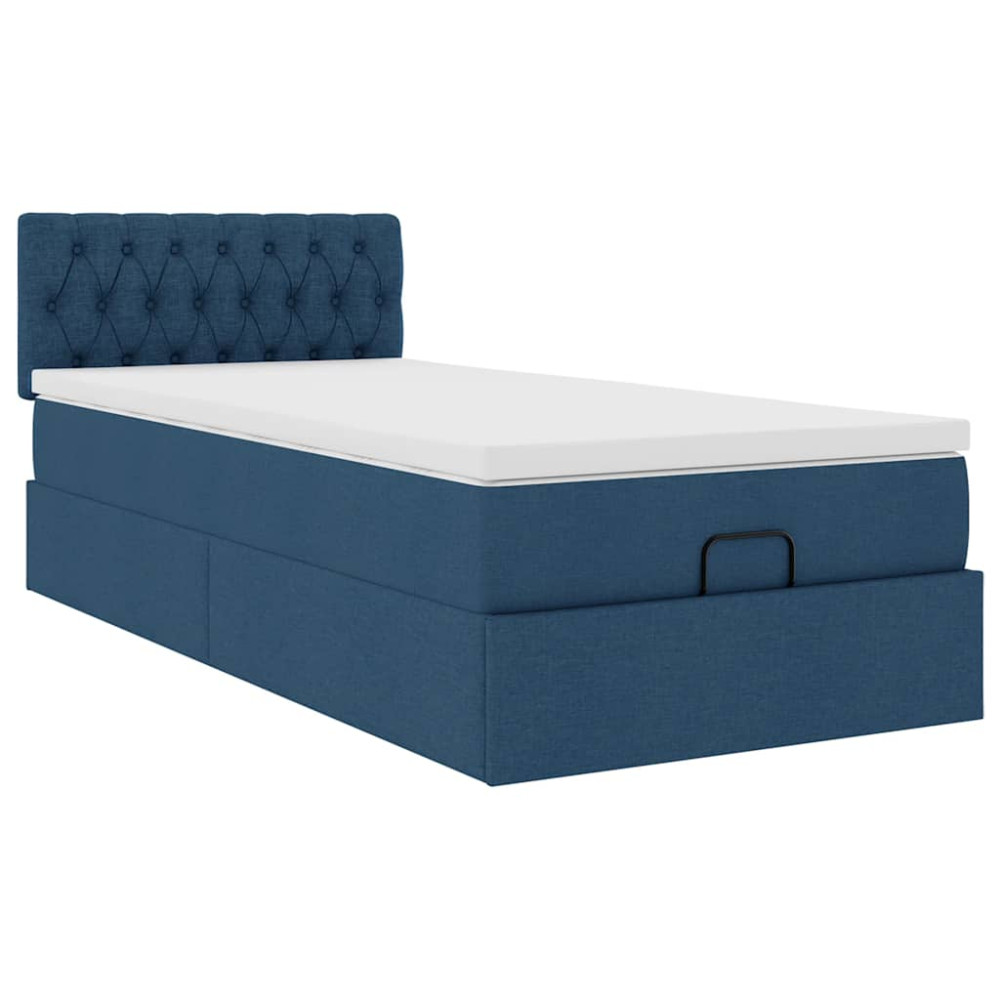Produktbild för Ottoman sängram med madrass blå 90x190 cm tyg