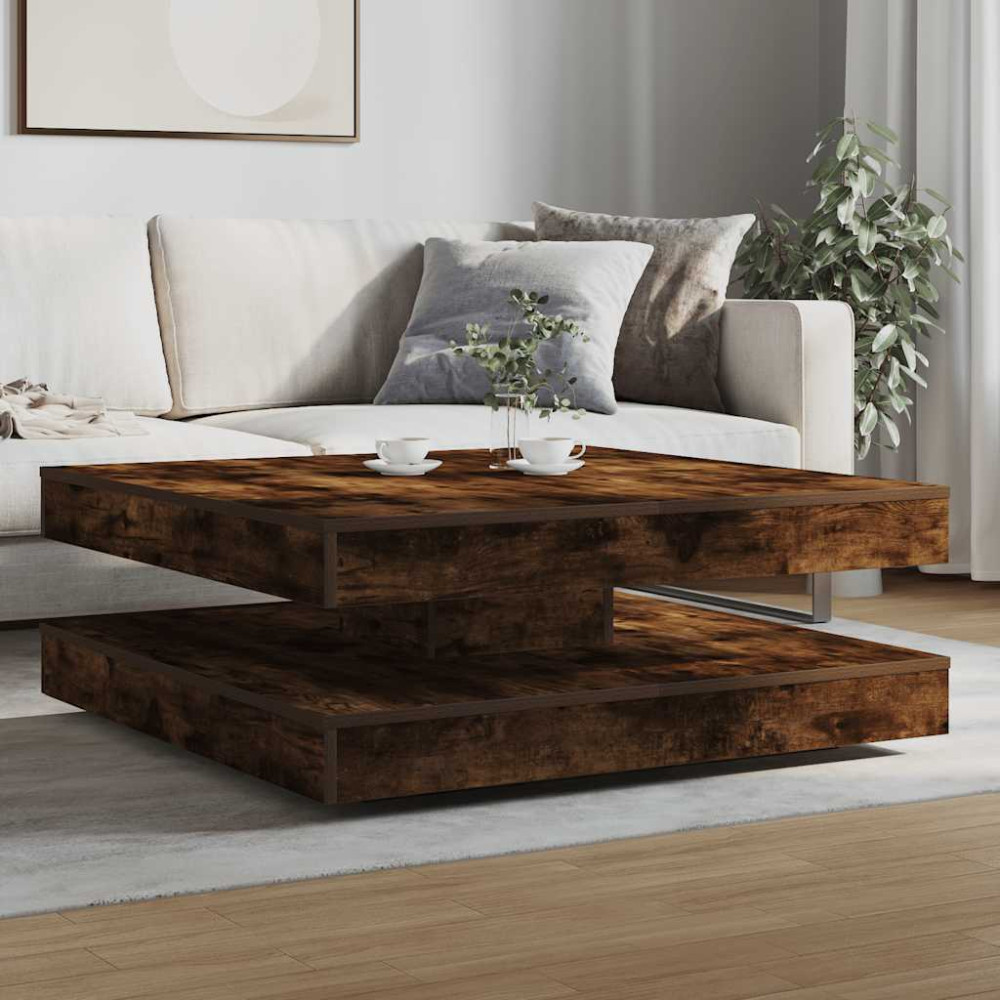Produktbild för Soffbord 360 grader vridbart rökfärgad ek 90x90x34,5 cm