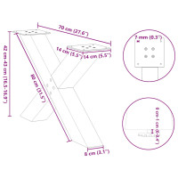 Produktbild för Soffbordsben X-formade 2 st antracit 70x(42-43) cm stål