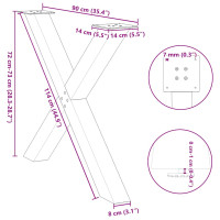 Produktbild för Matbordsben X-formad 2 st antracit 90x(72-73) cm stål