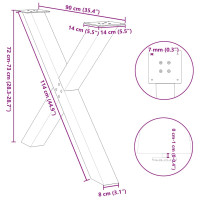 Produktbild för Matbordsben X-formad 3 st antracit 90x(72-73) cm stål