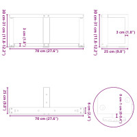 Produktbild för Soffbordsben T-formade 2 st svart 70x25x(30-31) cm stål