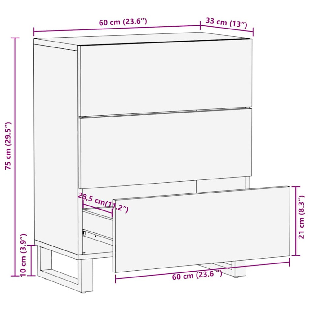 Produktbild för Skänk svart 60x33x75 cm massivt mangoträ