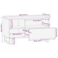 Produktbild för Tv-bänk svart 80x33x46 cm massivt mangoträ